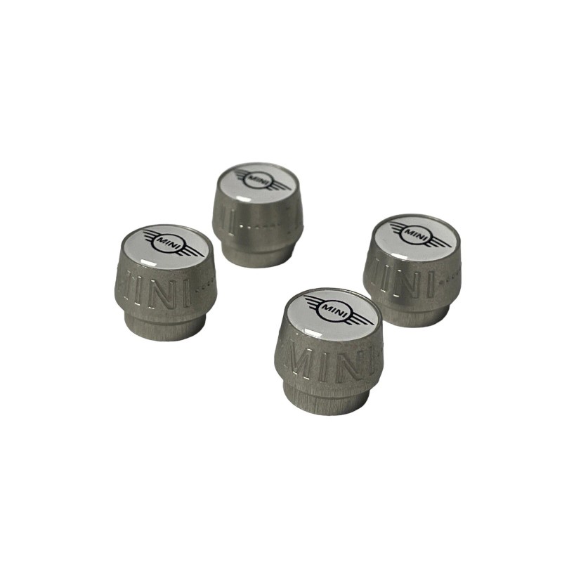 MINI Cooper Emblem Logo Silver Tire Valve Stem Caps Set