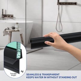 AquivaCoast 2-Pack Frameless Shower Door Bottom Seal (3/8" X 39") Clear Glass Seal Strip Shower Door Sweep - Stop Shower Leaks, Black