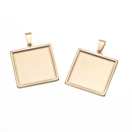 SAUNUCHI 10pcs Stainless Steel Square Cabochon Pendant Setting Trays 20mm 25mm 30mm Necklace Blank Bezels for Jewelry DIY Craft (25mm Gold)
