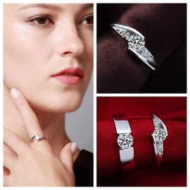 Uloveido 2 Pcs His and Her Matching Rings Set CZ Zircon Solitaire Ring Fashion Wedding Engagement Band Ring J045