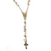 SIFRIMANIA Rosary Beads Catholic Simulated Pearl Cross Necklace 18k Gold