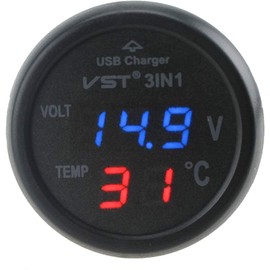 Origin VST31ORG Compact Car Voltage Thermometer USB Charging Compatible with 12-24V All-In-Car Multimeter Voltage Blue
