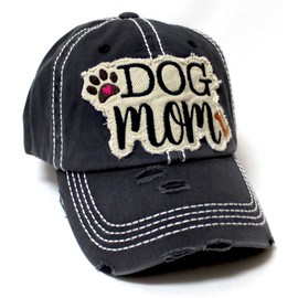 Women's Ballcap Dog Mom Bone & Paw Patch Embroidery Hat, Onyx Black