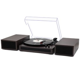 LP&No.1 Vinyl Record Player with Stereo Bookshelf Speakers, Vintage Wood Finish, 3-Speed Belt-Drive Turntable with Wireless Input Playback Mode, RCA Output, Auto Stop | Brown