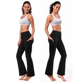 BUBBLELIME 29"/31"/33"/35" 4 Styles Women's Bootcut Yoga Pants Tummy Control - Side Pockets_Black S_29" Inseam
