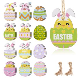 WD&CD 24 Pack Easter Egg Wooden Ornaments, Easter Resurrection Eggs Easter Tree Decorations Egg, Egg Hunt Activity Party Hang Tags Decor, Easter Party Favor Supplies