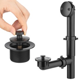 (1 Pack) Yariwiz 1-1/2" Matte Black Bathtub Tub Drain Kit Bath Waste Overflow Drain Tube Assembly with Universal Lift & Turn Bathtub Drain and Overflow Faceplate Matte Black