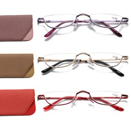 Viseng Half Frame Reading Glasses for Women Men Slim Half Moon Lens Readers Metal 3 pack Semi Rimless eyewear +1.25