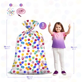 KIDAJOY Extra Large Birthday Gift Bag Girls Watercolor Polka Dots 36x56 Inch Jumbo Plastic Gift Bags XL Colorful Dots-Themed Kids Happy Birthday Baby Shower Pary Favors Decorations