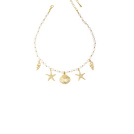 Beach Charm Necklace for Women Starfish Shell Conch Charm Necklace Ocean Animal Choker Necklaces Summer Necklaces for Women (white pearl)