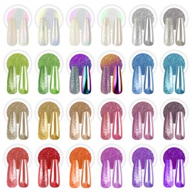 BISHENGYF 24Pcs Chrome Nail Powder - Metallic Mirror Effect Holographic Aurora Iridescent Pearlescent Nail Chrome Powder for Gel Nails DIY Manicure Nail Art Decoration Gift for Women