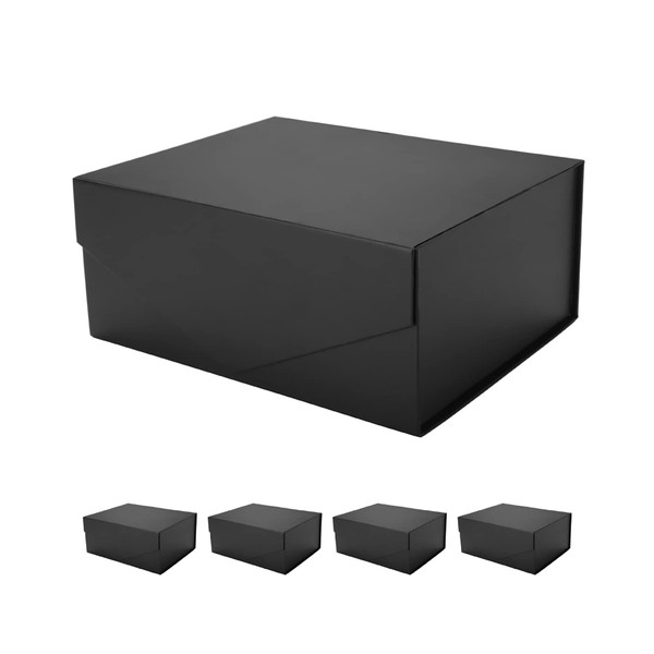 PACKHOME 5 Gift Boxes 9x6.5x3.8 Inches, Groomsman Boxes, Rectangle Collapsible Boxes with Magnetic Lids for Gift Packaging (Matte Black, Grain Texture)