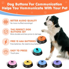 DCIAER Dog Buttons for Communication,Talking Buttons for Dogs,4 Recordable Sound Buttons + 24 Scene Patterns + 1 Dog Button Mat+ 8 AAA Batteries