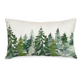 AACORS Christmas Pillow Cover 12x20 Inch Watercolor Teal Tree Decoration Holiday Farmhouse Pillow Case Nature Forest Decor for Home Sofa Couch (Dark Green) AA286-12