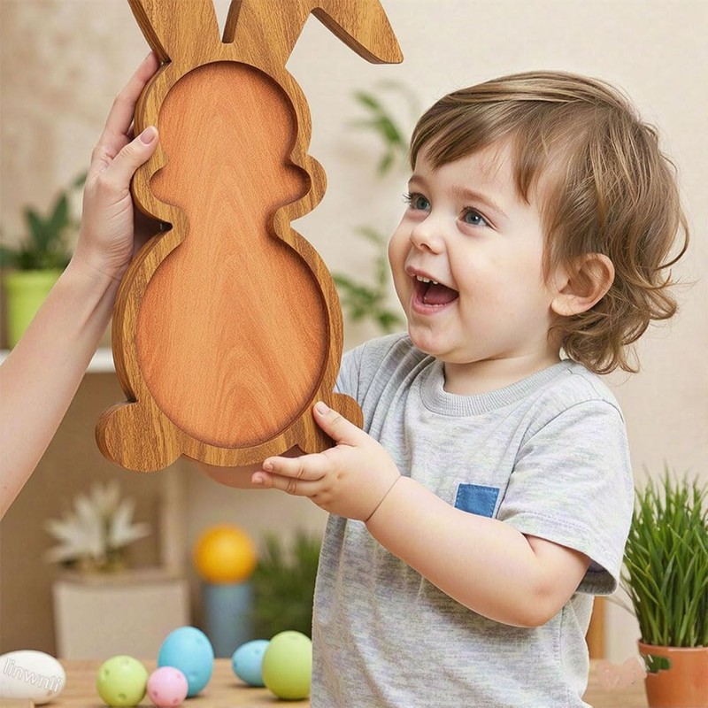 Farmhouse Bunny Serving Wood Trays (Set of 1),Nesting Rabbit-Shaped Wooden
