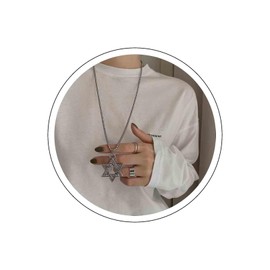 Iaceble Silver Long Necklace Hollow Star Pendant Necklace Star Of David Necklace Sweater Y Necklace Large Hollow Star Necklace Jewelry for Women(Star)