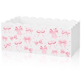 Pink Bow Candy Bowl Dish Coquette Supplies Pink White Basket Bow Scalloped Shape Wood Candy Holder Bachelorette Party Serving Bowl for Bachelorette Party Wedding Corn Holiday Indoor Table Decor