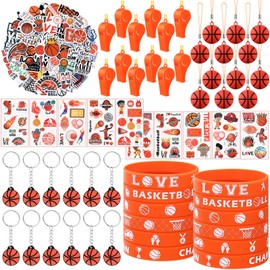 120 Pieces Basketball Party Favor Set, Basketball Goodie Bag Fillers, Basketball Toy Whistle Silicone Bracelet Sticker Temporary Keychain for Basketball Birthday Party Supplies Decorations