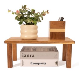 RiLiKar Desktop Shelf Organizer Wooden Kitchen Cabinet and Counter Shelf Organizer Display Shelf for Top of Desk Home Office Bathroom Coffee Table Organizer - Brown