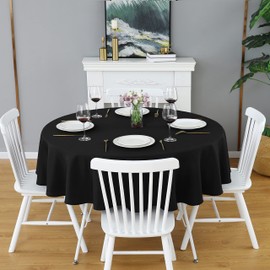 FOLINS&HOME Black Round Tablecloth 60 Inch Waterproof Heavy Duty Wrinkle Free Polyester Fabric Table Cloth Spillproof Washable Table Cover for Parties, Camping, Picnic, Banquet, Indoor and Outdoor Use
