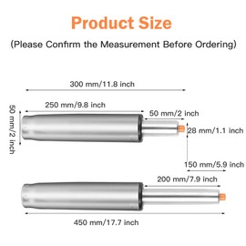 Gas Lift Office Chair 450 kg (1000 lbs) - Length 300 mm - 450 mm - Gas Spring for Swivel Chairs, Height-Adjustable Gas Spring Replacement Parts, Replacement Gas Lift for Executive Chair, Stool, Desk