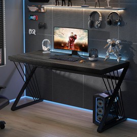 FOLUBAN Computer Desk, Modern Home Office Desk, Wood and Metal Study Writing Gaming Table for Bedroom Living Room, Rustic Oak, 53 Inch