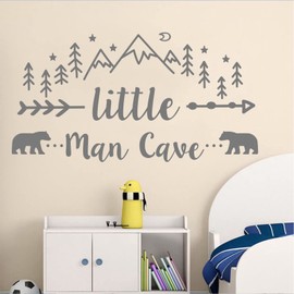 Little Man Cave Wall Decals Tribal Mountain Woodland Nursery Decor Bear Decal Arrow Man Cave Stickers for Kids Room Nursery Bedroom Wall Art Murals Removable Boys Wallpaper