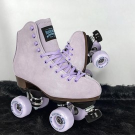 Sure-Grip Boardwalk Unisex Outdoor Roller Skates Material of Leather, Rubber, Suede & Aluminum Trucks | Comfortable, Extra Long Laces - Suitable for Beginners (Lavender, Mens 6 / Womens 7)