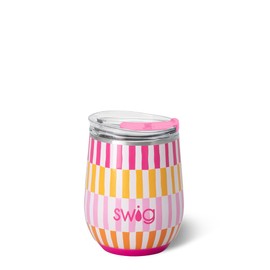 Swig Life 12oz Wine Tumbler with Lid, Stainless Steel, Dishwasher Safe, Portable, Triple Insulated Wine Tumbler (Sherbet Stripe)