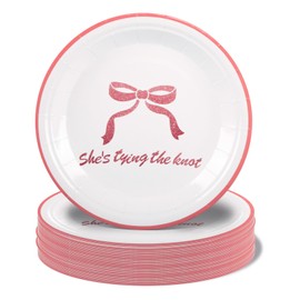 Pandecor 50pcs She's Tying The Knot 7 inches Paper Plates Bridal Shower Party Supplies,Pink Bow Bachelorette Themed Party Decorations (50 pieces plates)