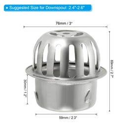 PATIKIL Dome Gutter Guard Filter, 304 Stainless Steel Downspout Strainer, Anti-Blocking Outdoor Gutter Cleaning Tool for Stops Leaves Debris, Fits 2.4-2.6 Inch