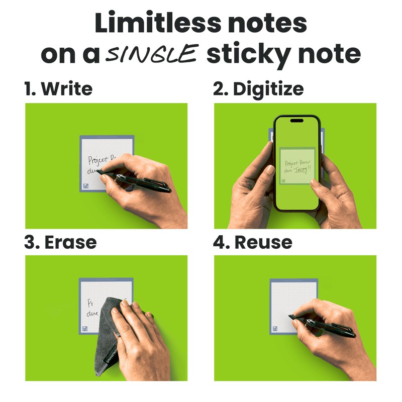Rocketbook Reusable Sticky Notes, Restick and Reorganize Memo Pads, 3"x3",