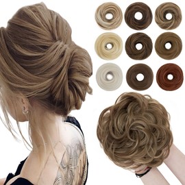 SEGO 55g Messy Bun Fluffy Tousled Updo Scrunchies Synthetic Thicker Hair Bun Hair Piece For Women Easy Bun Hairpiece, Light Brown & Ash Blonde
