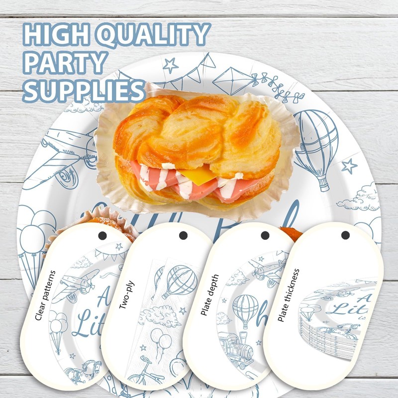 96 Pcs Blue Bear Baby Shower Toile De Jouy Party