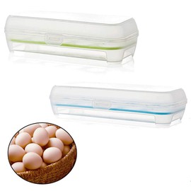 Pack of 2 Egg Containers, Fridge Egg Containers, Plastic Egg Trays with Lid, Holds 20 Eggs and Can Be Used in Kitchen, Cupboard, Refrigerator, 24.5 x 10.5 cm