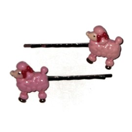 POODLE Pink Dog Animal - Handmade Bobby PIn Hair clips - Set of 2