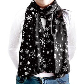 ANKOMINA Women Girls Silver Glitter Shimmer Sparkle Foil Snowflake Print Christmas Scarf Soft Silk Sheer Shawl Wraps