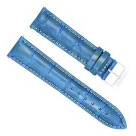 Ewatchparts 22mm Leather Watch Band Strap Compatible With Montblanc Watch Light Blue With White Stitching