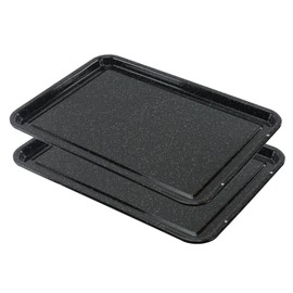 SPARES2GO Shallow Large Vitreous Enamel Raised Centre Oven Baking Tray (Pack of 2)