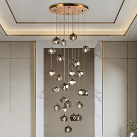 Yaskina 3-Light Prism Crystal Pendant Light, Modern Smoke Crystal Pendant Light Fixtures 9W, Triple Pendant Round Ceiling Pendant Lighting for Dining Room Kitchen Island