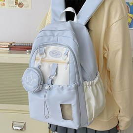 Goylmc Cute Backpack, Travel Double Shoulder Bag, College Laptop Backpack Fits 16”, with Removable Pouch (Blue)