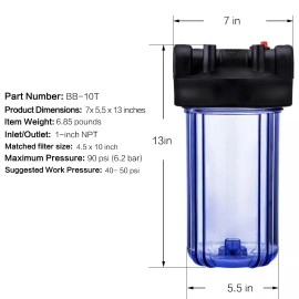 Geekpure 10 Inch Big Clear Water Filter Housing for Whole House Water Filtration