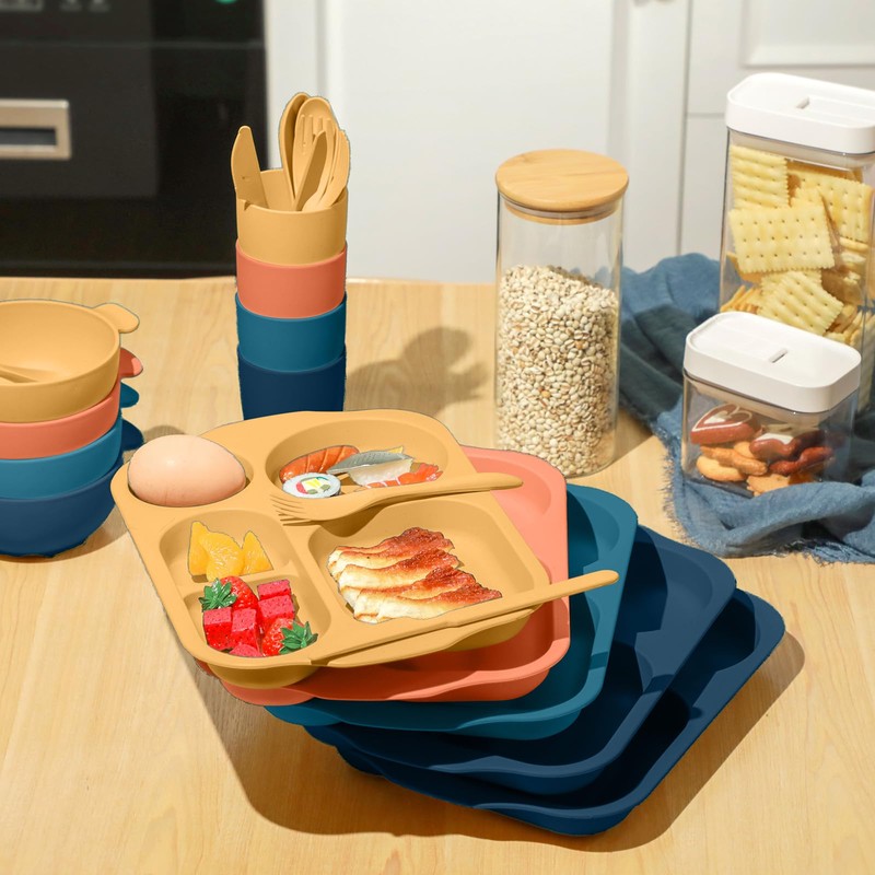 24 Pcs Wheat Straw Dinnerware Cutlery Set for Aldult Including