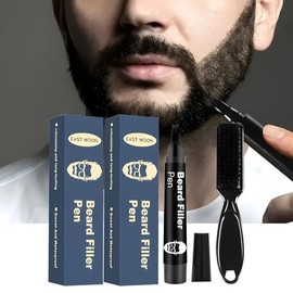 EAST MOON Mens Beard Filling Kit - Beard Pencil Filler For Man With 4 Tips, Brush, Long Lasting Coverage Natural Finish - Fill, Shape, Define Your Beard - quantity: 2PC