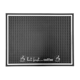 Premium Coffee Bar Rubber Mat "But Coffee First" - Non-Slip, Absorbent, and Multi-Purpose - Coffee Bar Accessory Decor - Spill Mat and Placemat for Coffee Stations Designed in USA - 17.75”x14 (Gray)