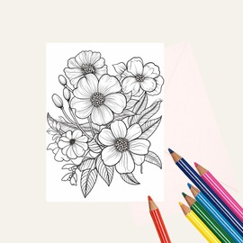 Floral Flowers Coloring Card Kit, 5" x 7" Greeting Card Stationary Set, Easy Adult Coloring A7 Cards with Mailing Envelopes, Floral Greeting Cards, DIY Paper Crafting Kit