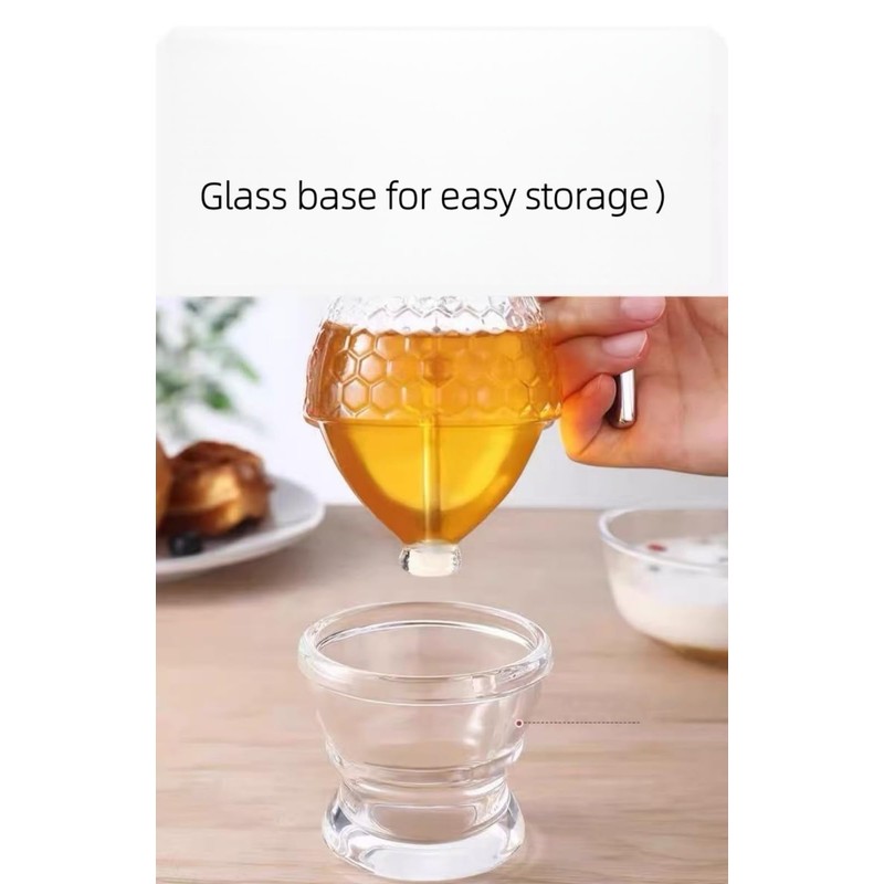Honey dispenser, 8-ounce glass honey dispenser with base and drip-proof