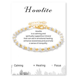 Uwiyo Natural Stone Bracelet for Women, 4 mm Pearl Bracelet, Gold-Plated Ball Bracelet, Adjustable Gemstone Bracelet, Bead Bracelet for Women, Girls for Birthday, Mother's Day, Christmas, Stone, No