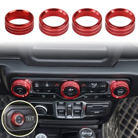 Voodonala Air Conditioner Headlight Center Consoles Switch Knob Cover Trim for 2018-2025+ Jeep Wrangler JL JLU Gladiator JT 4XE Interior Accessories, Red Aluminum Alloy 4pcs