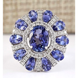 MAIHAO Women Elegant 925 Silver Blue Tanzanite Gemstone Flower Cluster Ring Engagement Size 6-10 (US Code 10)